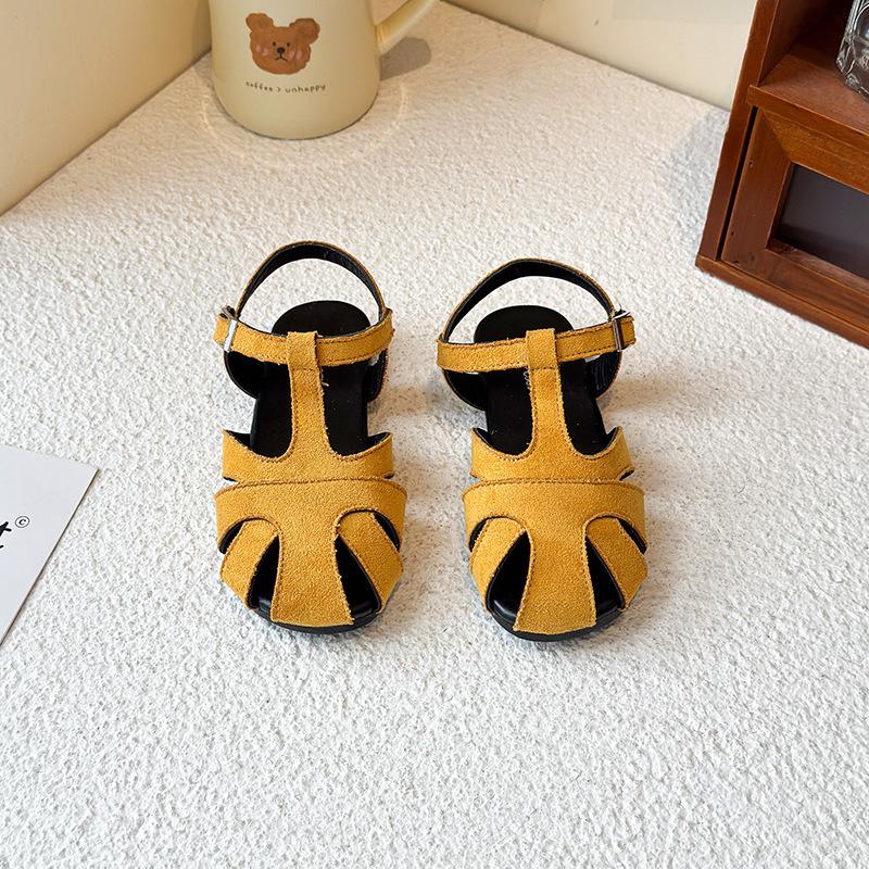 

Children s woven bag head sandals summer new girls hollow princess shoes soft-soled beach shoes 28 жовтий