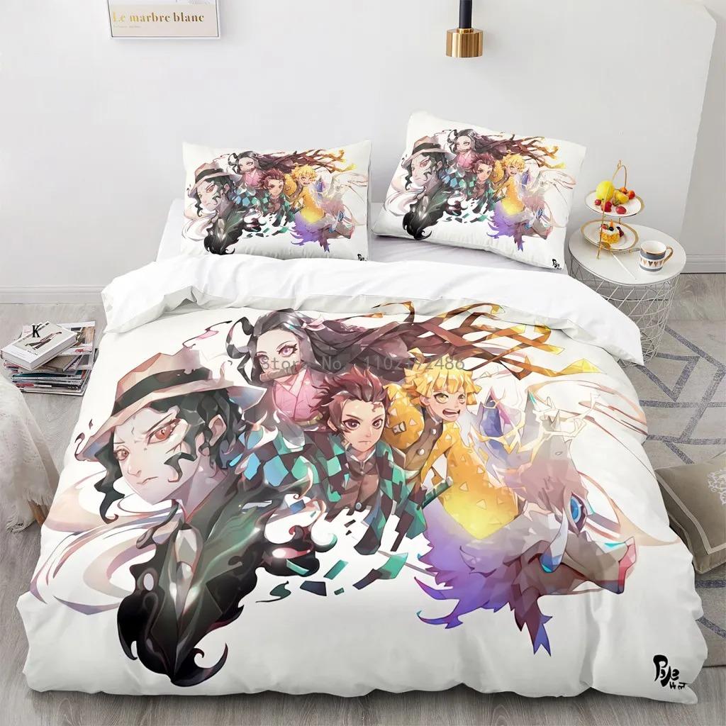Fashionable Demon Slayer Bedding Sets Anime Printed Comforter Cover Set Single Twin Full Queen Boys Girls Teen Bedroom Decor