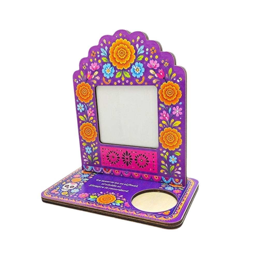 Wooden Halloween Photo Frame Skull Marigold Pattern Desktop Photo Display Rack Haunted House