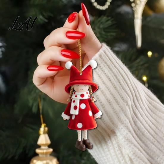 Natural Wood Craft Decor Red And White Doll Hanging Pendants for Christmas Tree Decorative Wooden Girls Festive Party Supplies Ornament Seasonal