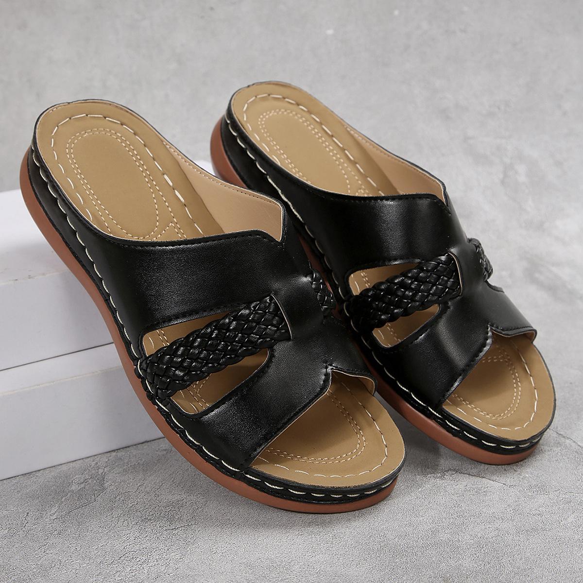 

New large size one-character thick-bottomed wedge slippers women s foreign trade open-toed sewing line light beach cool slippers 36