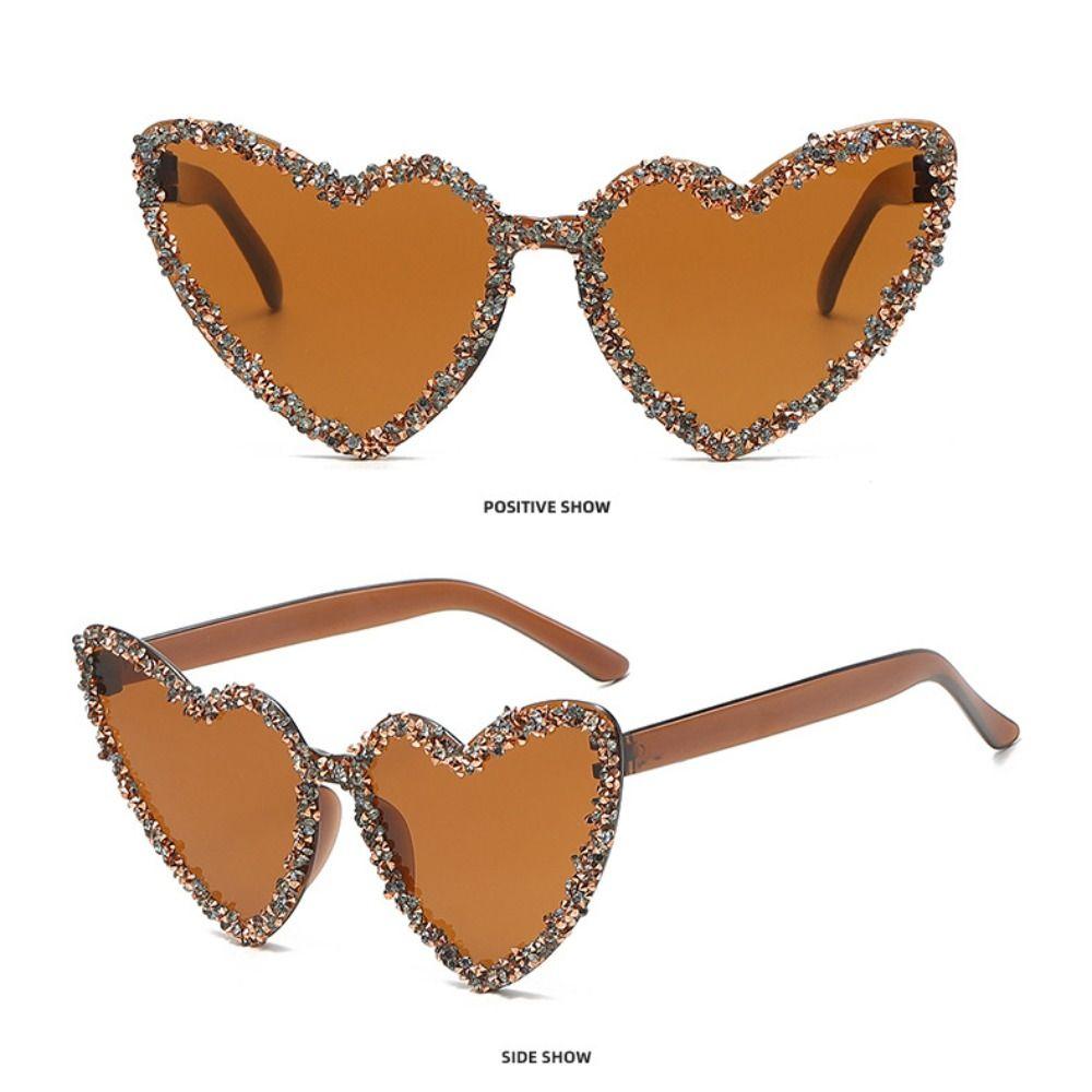 Sun-Protective Heart-Shaped Sunglasses Rhinestone Decoration Eyewear Outdoor Sunglasses Candy Color Black Shades Glasses