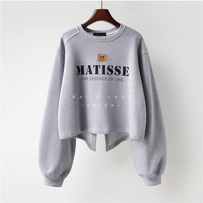 Women's 2023 Spring/Autumn Thin Loose Round Neck High Waist Short Sweatshirt with Back Slit