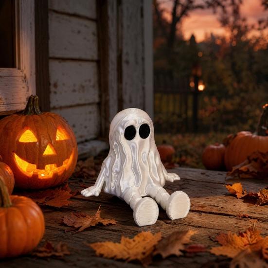 Flexible Halloween Figurine, 3D Printed Mini Grim Reaper/Ghost Statue with Movable Joints, Collectible Gothic Ornaments for Shelf, Desk, Home Decor