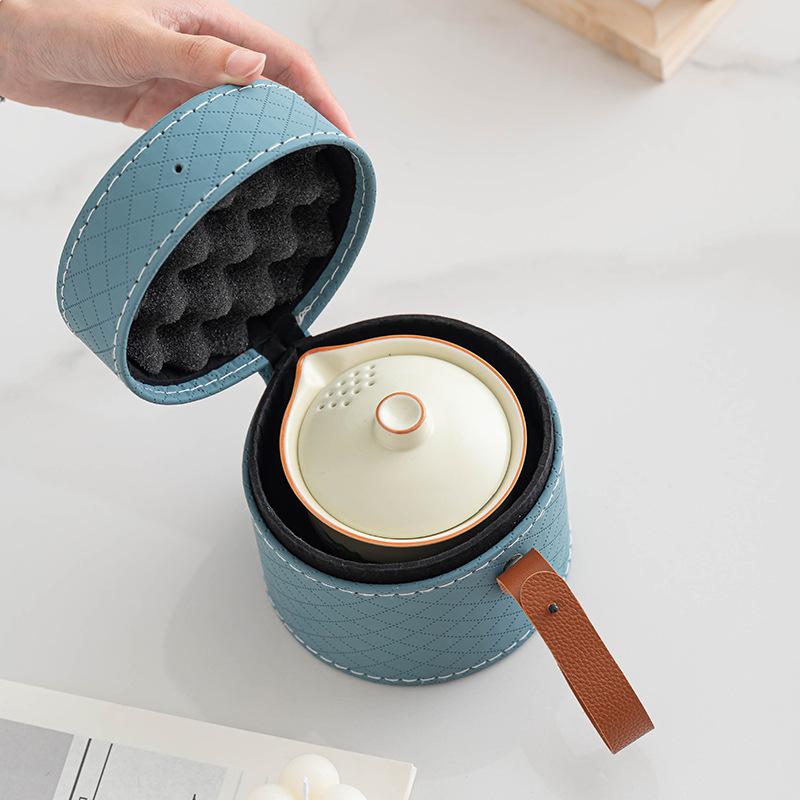 Ru Kiln Panda Ceramic Kuaike Cup Outdoor Portable Travel Tea Set One Pot Three Cups Household Souvenir Business Gifts