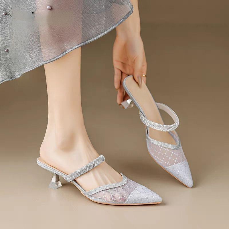 Ladies' Summer High-end Mesh Pointed French High-heeled Sandals