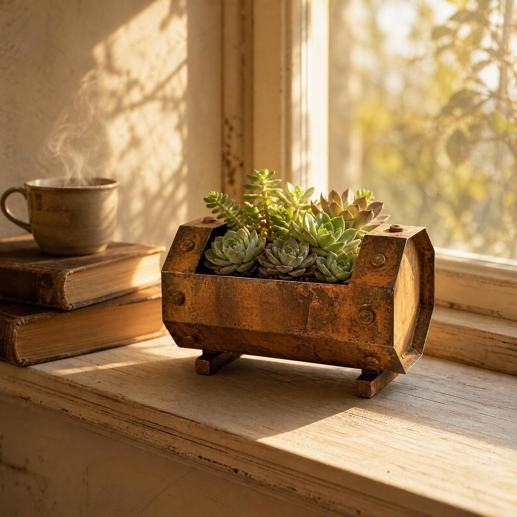 Vintage Style Indoor Outdoor Succulent Planter Tank Shape Metal Container Rustic Decorative Flower Pot for Home Garden Patio