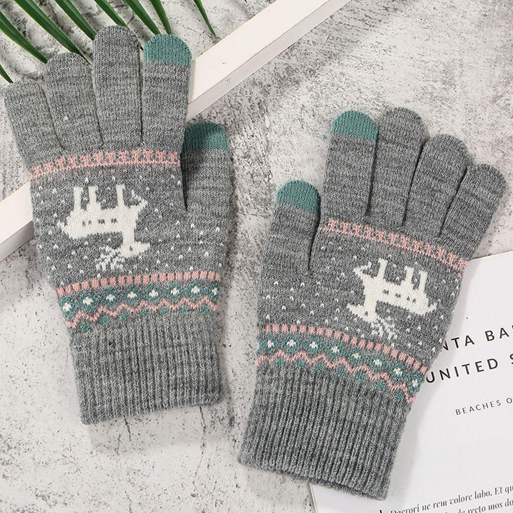 Cute  Stripe Dots Knitted Deer Women Gloves Christmas Winter Gloves Korean Mittens