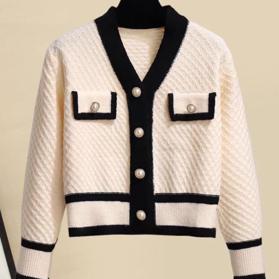 Early Autumn Elegant V-Neck Cardigan Sweater - Korean Style Women's Loose Knitwear