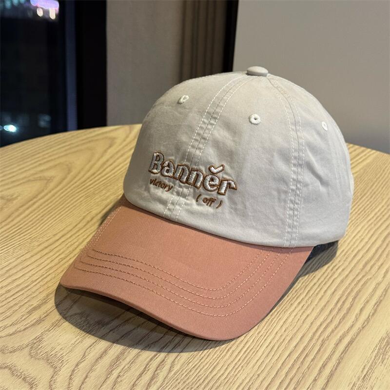2026New Embroidery Banner Letter color-block baseball cap for women, all-season cotton couple's duckbill cap for men