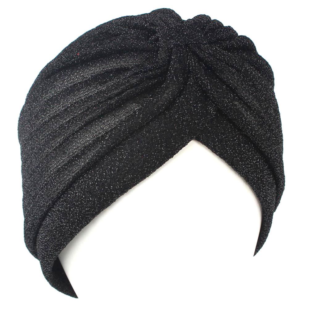 Women Shiny Silver Gold Knotted Turban Hat Muslim Indian Hijab Turban Female Muslim Hat Double Layer Headwrap Hair Accessories