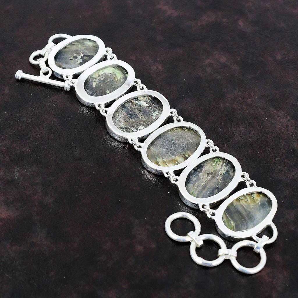 Schwarzes Perlmutt-Armband, handgefertigter Schmuck, 925er Sterlingsilber-Armband, echter Edelstein-Schmuck, verstellbares Kettenarmband, Geschenk für Freundin