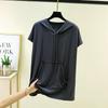 Taglie comode dalla L alla 6XL T-shirt con cappuccio in modal da donna estiva con tasca Magliette casual a maniche corte Fashion Tee Top camicia basic da abbinare a tutto
