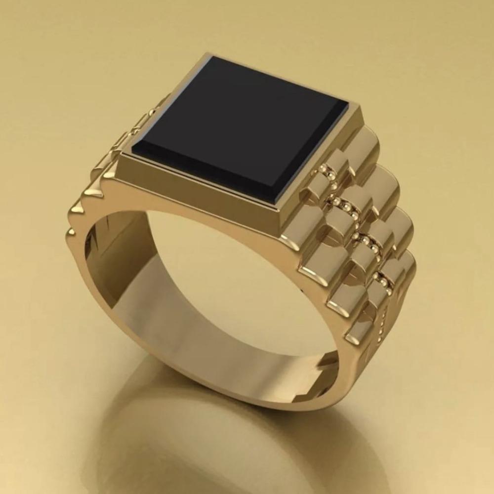 Luxury Jewelry Direct Sales New Men's Ring, Gold-plated with Black Square Gemstone Men's Ring
