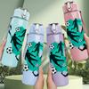 1PC Soccer Player Silhouette Group 750ml Color Plastic Sports Water Bottle Leakproof Flip Straw Lid Suitable for Sports Office Home Use