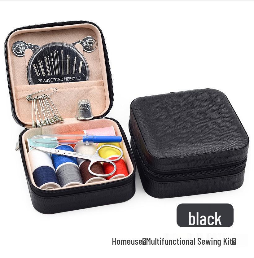 Retro-Style Faux PU Leather Sewing Box with Needle and Thread Set - Portable Household Essential Kit