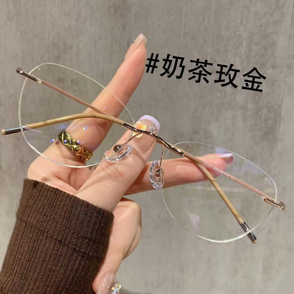 For Women with Myopia Can Be Matched with Degree Flat Glasses, Small Frame, High Intelligence, Pure Desire, Plain Face, Gold Silk Glasses Frame.