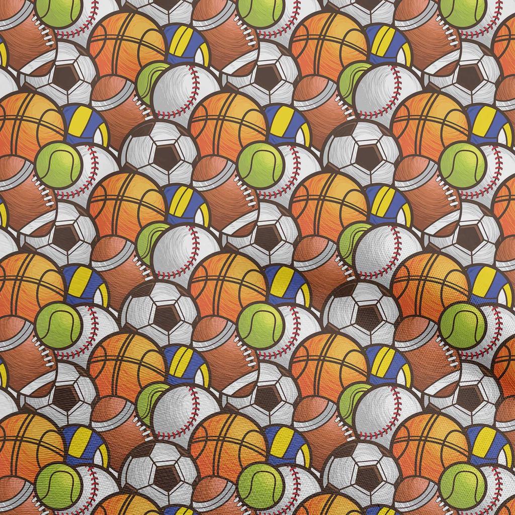 oneOone Cotton Flex Dark Blue Fabric Sports Basket & Football Quilting Supplies Print Sewing Fabric By The Yard 40 Inch