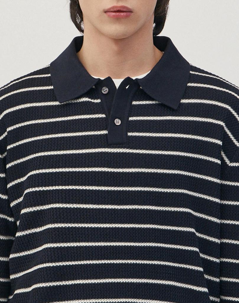 WORK ON BODY OFF Easyon Semi-Overfit Striped Collar Knit [Navy]