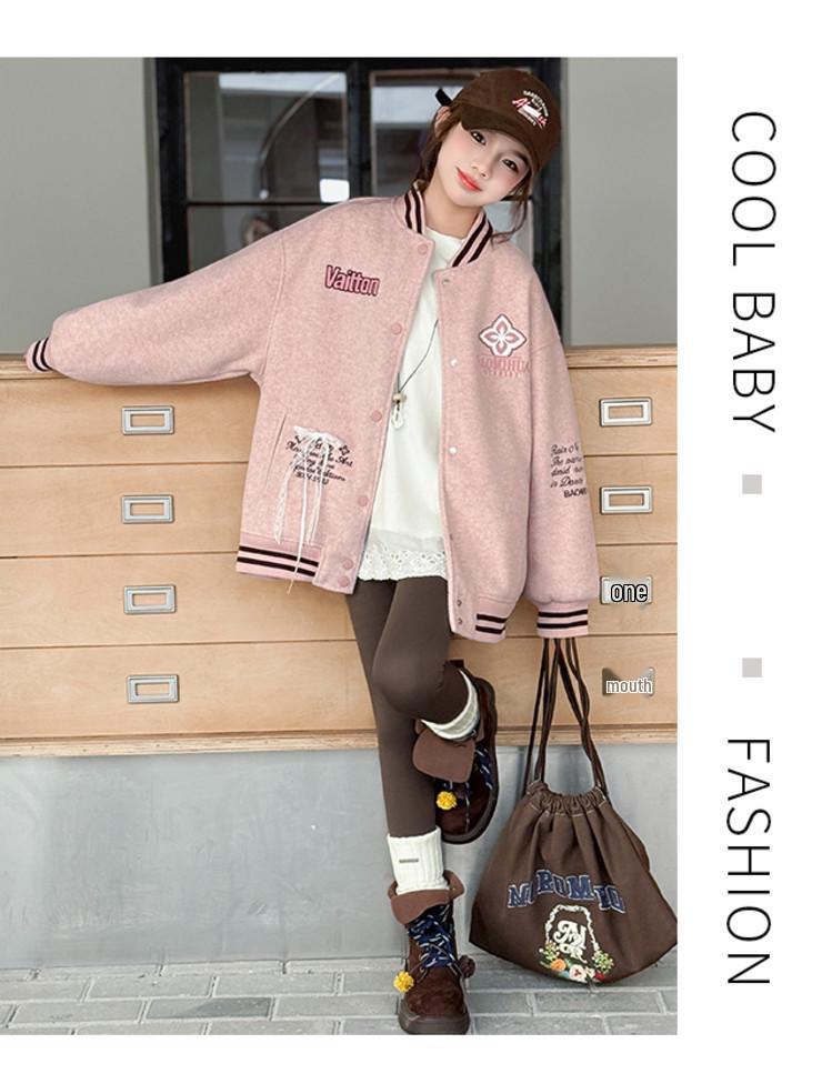 2025 Mädchen Rosa Langarm Stilvolle Herbstjacke