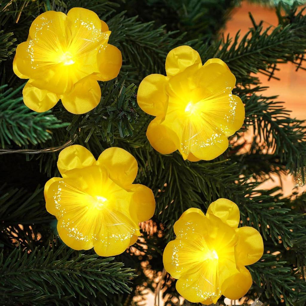 Serial String Lights - 14 LED Optic Fibre Flower, 10 Feet Warm White Fairy Lights for Home,Mandir,Pooja Room,Deepawali & Diwali Decoration,Christmas
