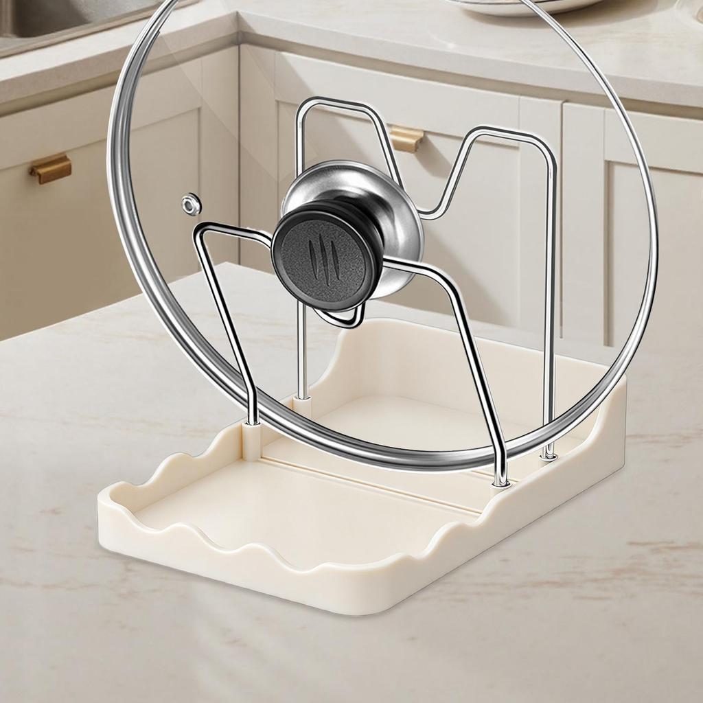 Pan Lid Organizer Vertical Spoon Rest with Drip Tray Stainless Pots Pans Lid Organizer for Kitchen Baking Cooking Pantry Counter