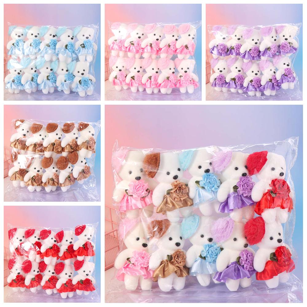 10pcs/set Plush Animal Mini Bear Flower Bouquet Plush Doll Cartoon Bouquet Doll  Girl Birthday Gift