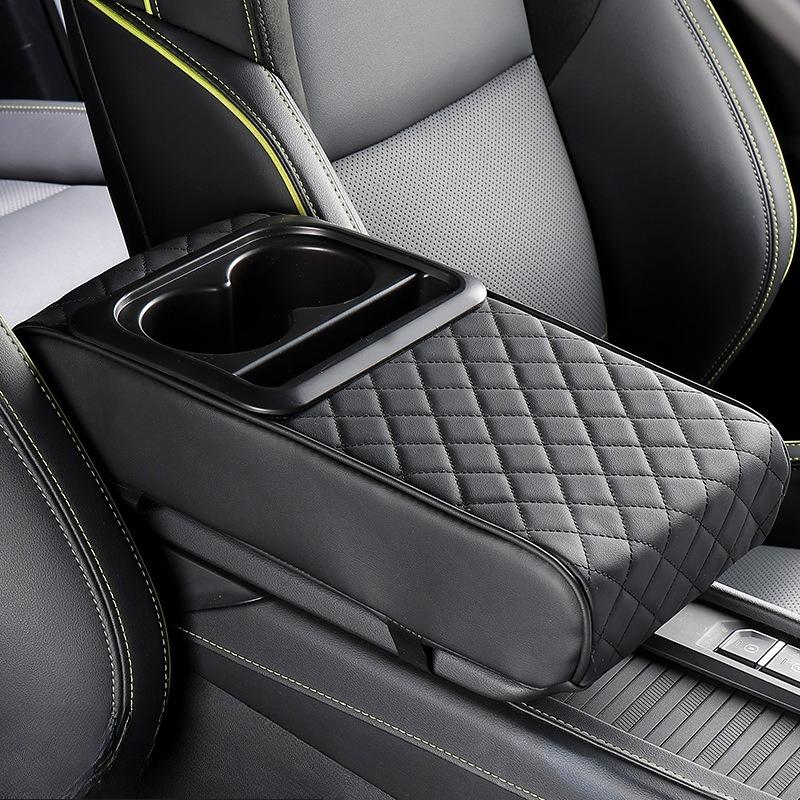 

universal Auto Center Console Armrest Cushion with 2 Cup Holder Armrest Pad Portable Car Armrest Pillow Cover Height Pad чёрный