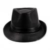 Vintage PU Leather Fedora Hat for Men Women Retro Jazz Trilby Cap British Style Curved Brim Autumn Winter Warm Gangster Hat
