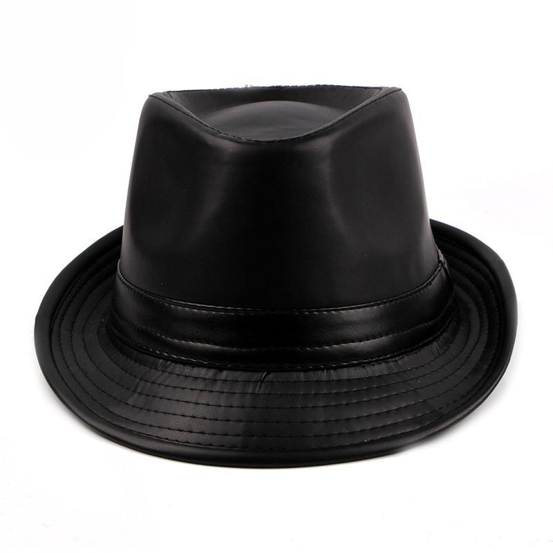 Vintage PU Leather Fedora Hat for Men Women Retro Jazz Trilby Cap British Style Curved Brim Autumn Winter Warm Gangster Hat