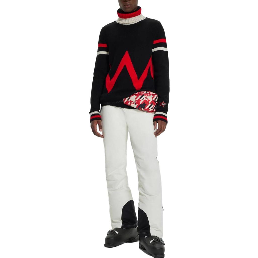 HUGO BOSS FW23 Moment Virgin Wool Sweater With Stripe Intarsia Sweater Men's Black 50510317-001
