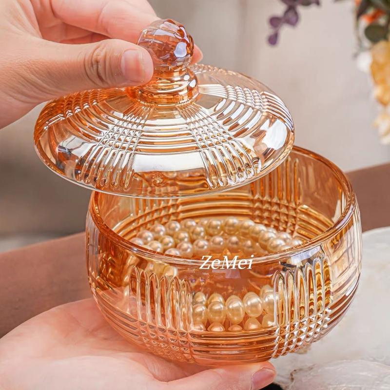 European-Style Crystal Glass Candy Jar,Jewelry Organizer Glass Jar With Lid Aromatherapy Candlestick Container Home Decoration