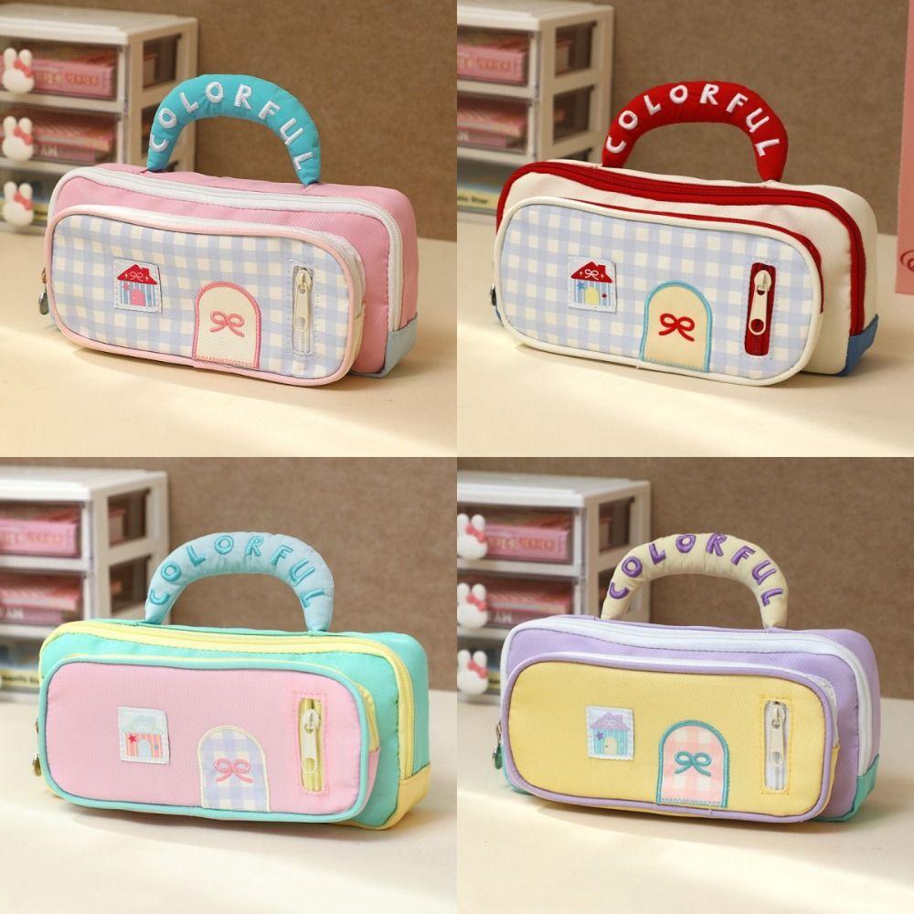 Large Capacity Dopamine House Pencil Bag Embroidered Pen Pencil Case Stationery Storage Bag  Kids