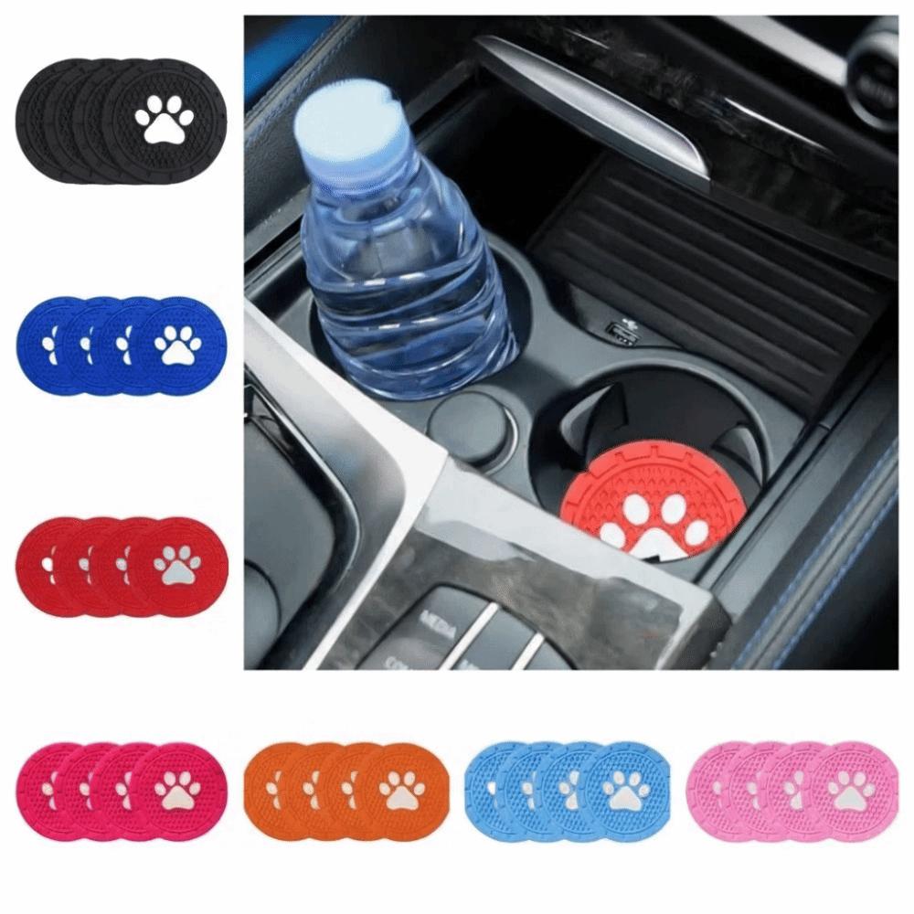 4pcs Strong Wear-Resistan Car Cup Holder Coaster Paw Print Design Universal Cup Mats  Most Vehicles