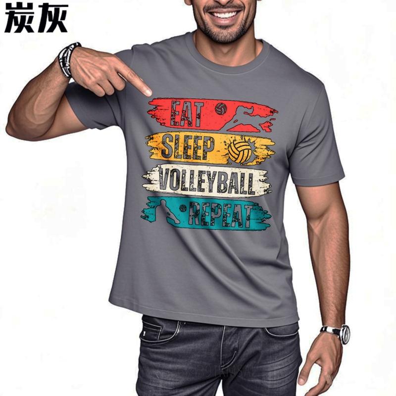 Summer Tshirt Soft Unisex Short Sleeve T Shirt Big Size Teeshirt Eat Sleep Volleyball Repeat Trendy For Unisex Tees Crew Neck Tshirt