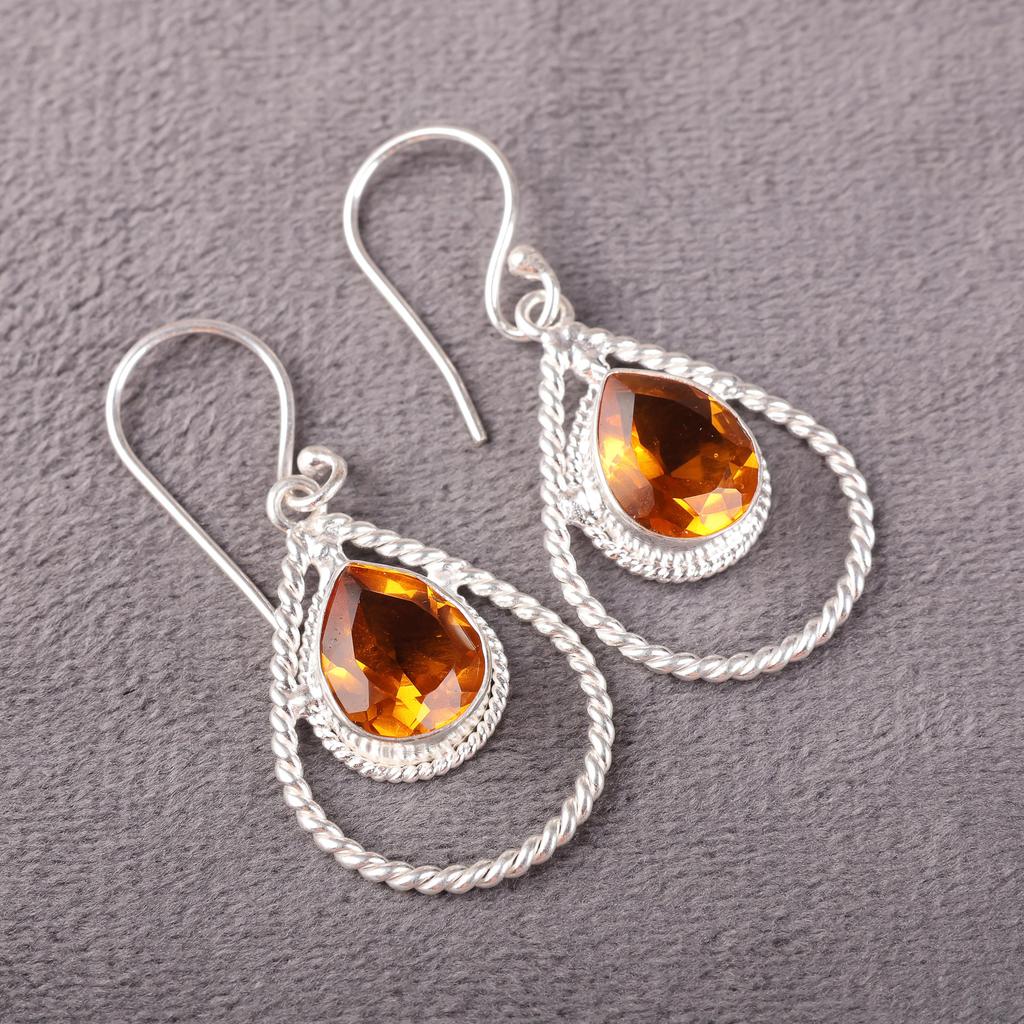 Citrin Edelstein Schmuck, 925 Sterlingsilber Ohrringe, Handgefertigte Wunderschöne Ohrringe für Hochzeitsgeschenk
