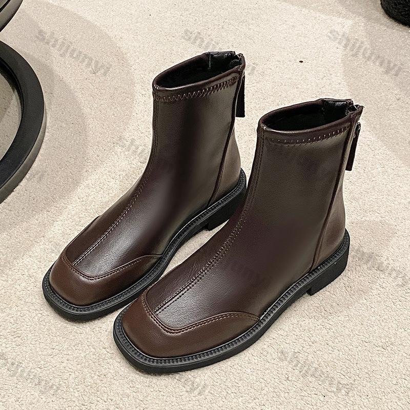 Fashion Women Platform Ankle Boots British Style Fashion Back Zipper Soft Leather  Chelsea Boots Woman Autumn Thick Sole Short Booties