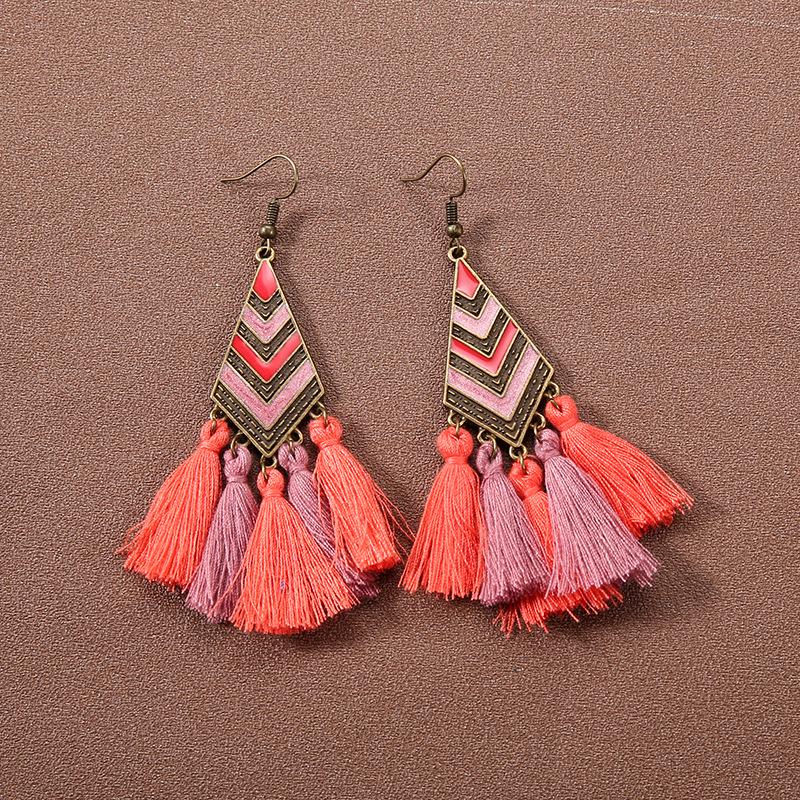 Handmade Retro Bohemian Ethnic Tassel Earrings for Women, Long Thai Style