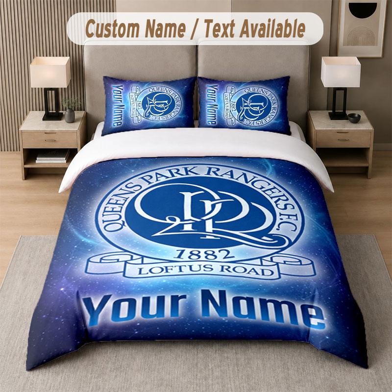 Set Biancheria da Letto Personalizzato Modello Queens Park Rangers FC, Stampa Nome Testo 1 Copripiumino più 2 Federe Tessili per la Casa