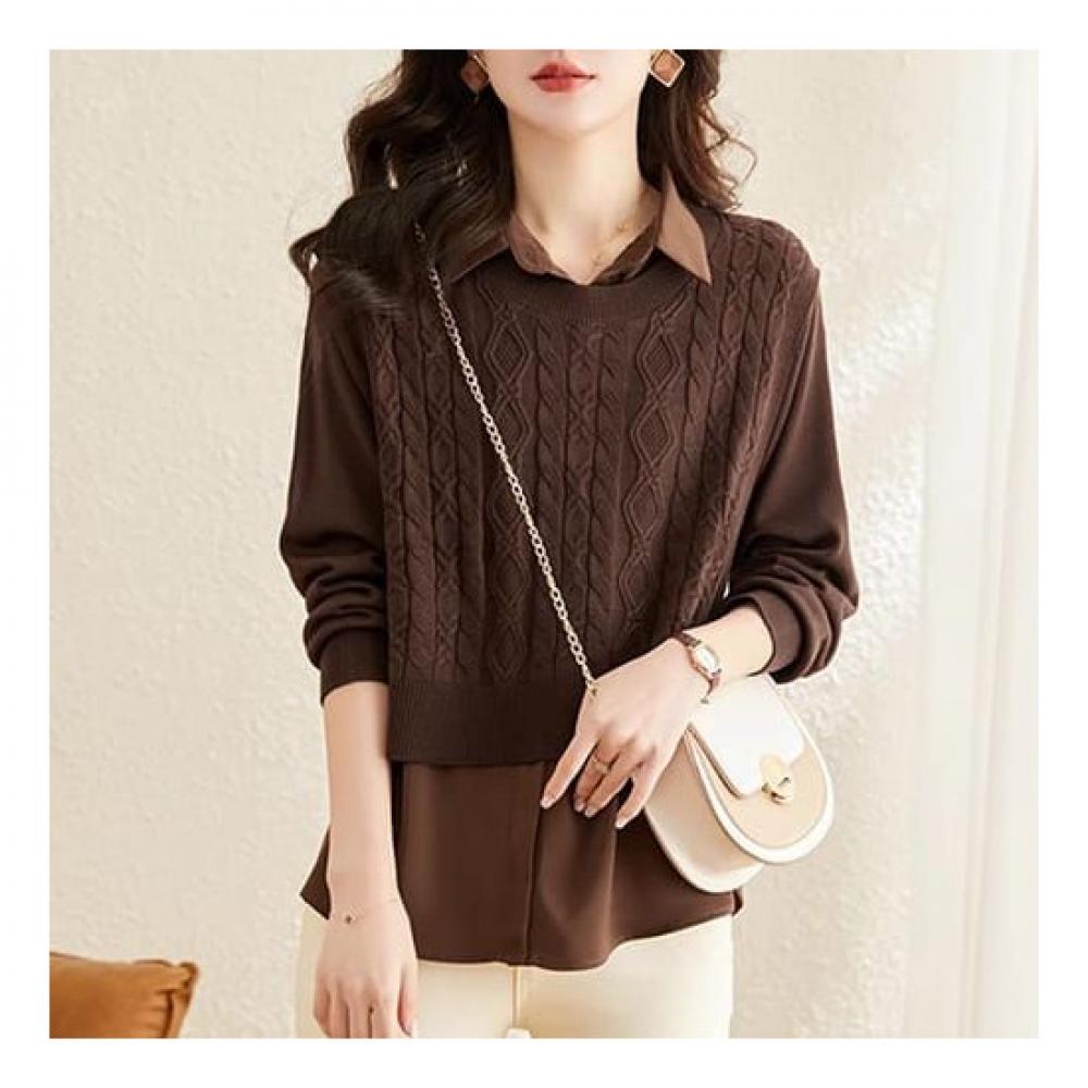 Navava VIntage Cable Knit Two In One Sweater Long Sleeve Shirt Nb2332