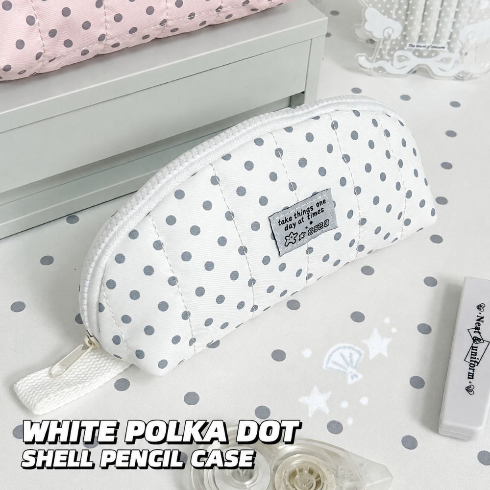 Polka Dot Print Pencil Case Shell Shape Pen Bag INS Stationery Storage Bag  Home Travel