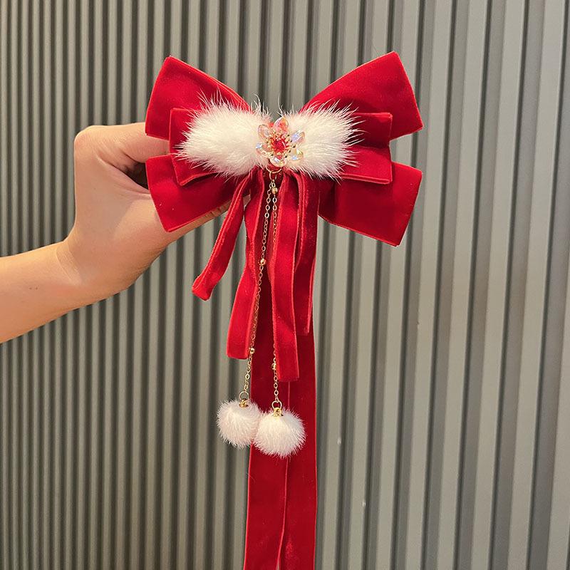 Children's Red Chinese Style Bow Hair Clip - New Year Accessory for Girls