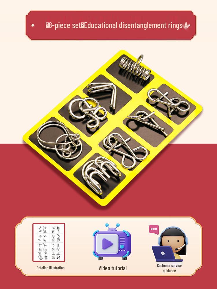 24-Piece Kongming Interlocking Rings Puzzle Set for Children - Fun Disentanglement Challenge