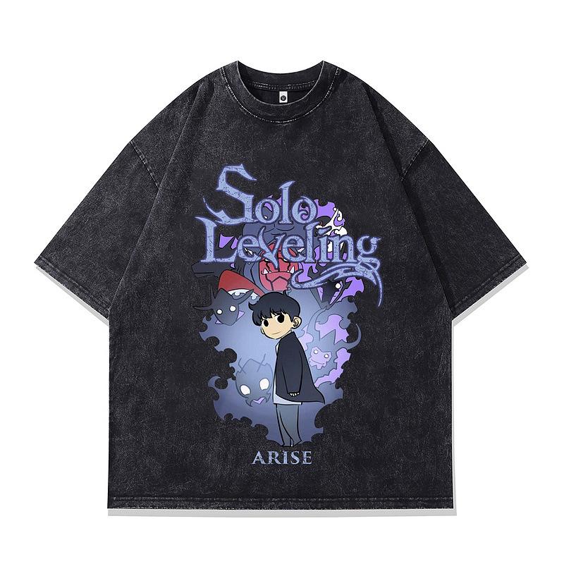 Men'S Clothing Washed And Old Cotton Short-Sleeved T-Shirt Japanese Animation Direct Injection Printing Loose Half-Sleeved Vintage Top