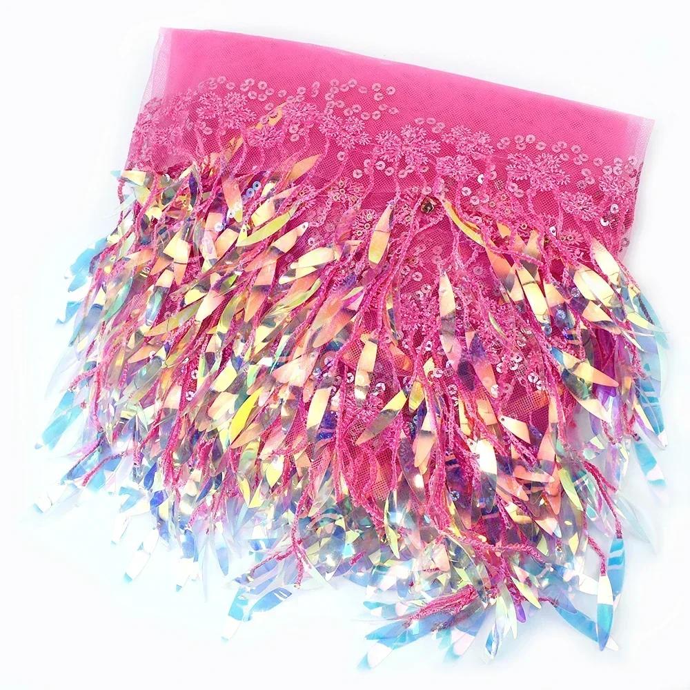 1-5Yards Mesh Tassel Fringe Sequins Lace Trim Stage Perform Latin Dress Wedding Clothes Tassels Fabric DIY Sewing Accessories