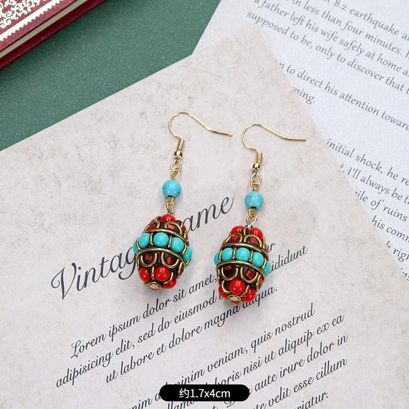 Handmade Niche Nepalese Exotic Tibetan Earrings Retro Temperament Simple Earrings Show Face Thin Earrings