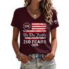 Womens Casual V Neck Short Sleeve Pullover T Shirt with 1776 2026 Flag Print Comfortable Fit Soft Fabric Top
