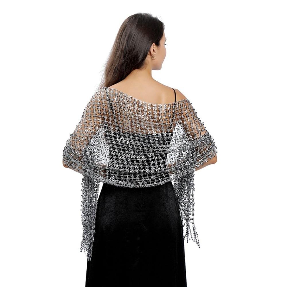 Hollow Out Glitter Shawl Formal Boho Headscarf Fashion Sparkle Sequin Fringe Scarf Evening Dress