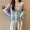 2024 European Loose Gradient V-neck Knit Sweater for Women - Autumn Sweet Style