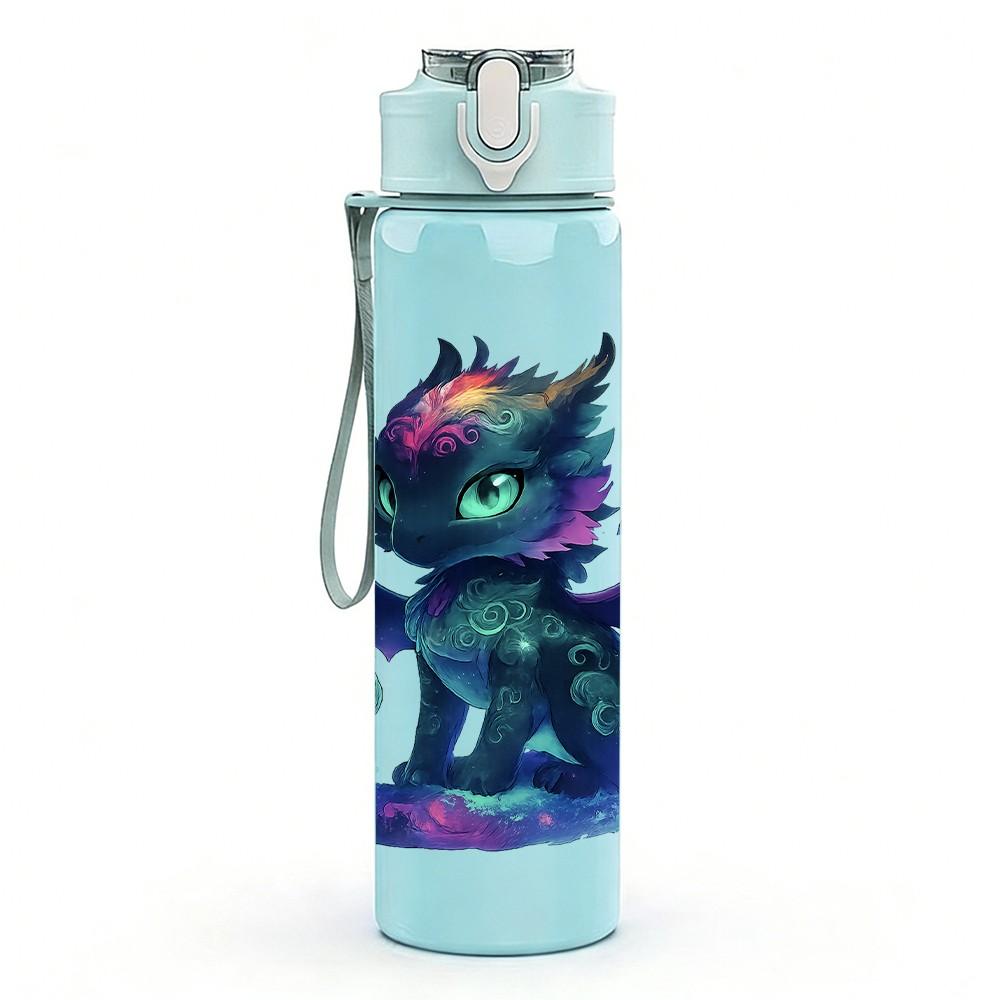 1PC Purple Blue Fantasy Dragon Art 750ml Color Plastic Sports Water Bottle Leakproof Flip Straw Lid Suitable for Sports Office Home Use